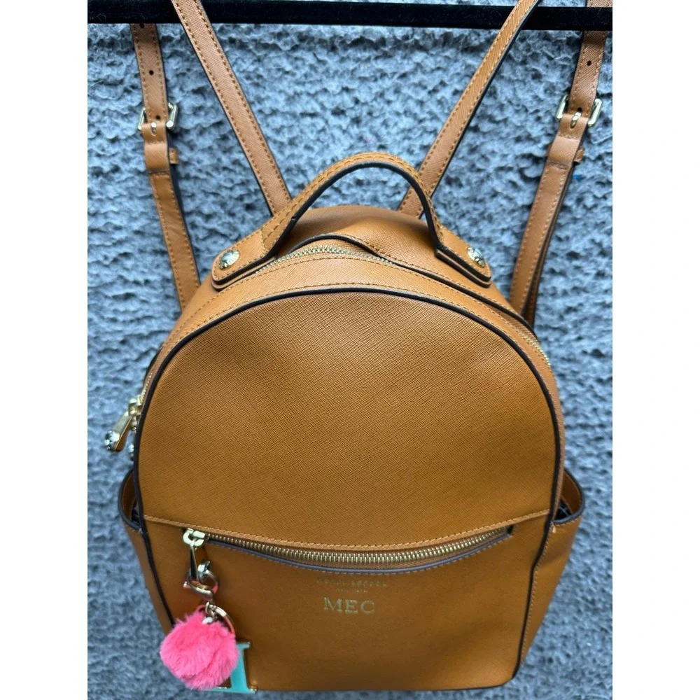 Henri Bendel Leather 57th School & Work Backpack Bag‎ Brown w/ Keychains